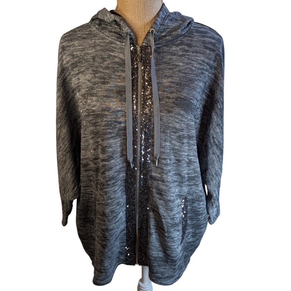 Juicy Couture Gray Heathered Sequin Zip Up Hoodie Jacket Women's Medium - Picture 1 of 7